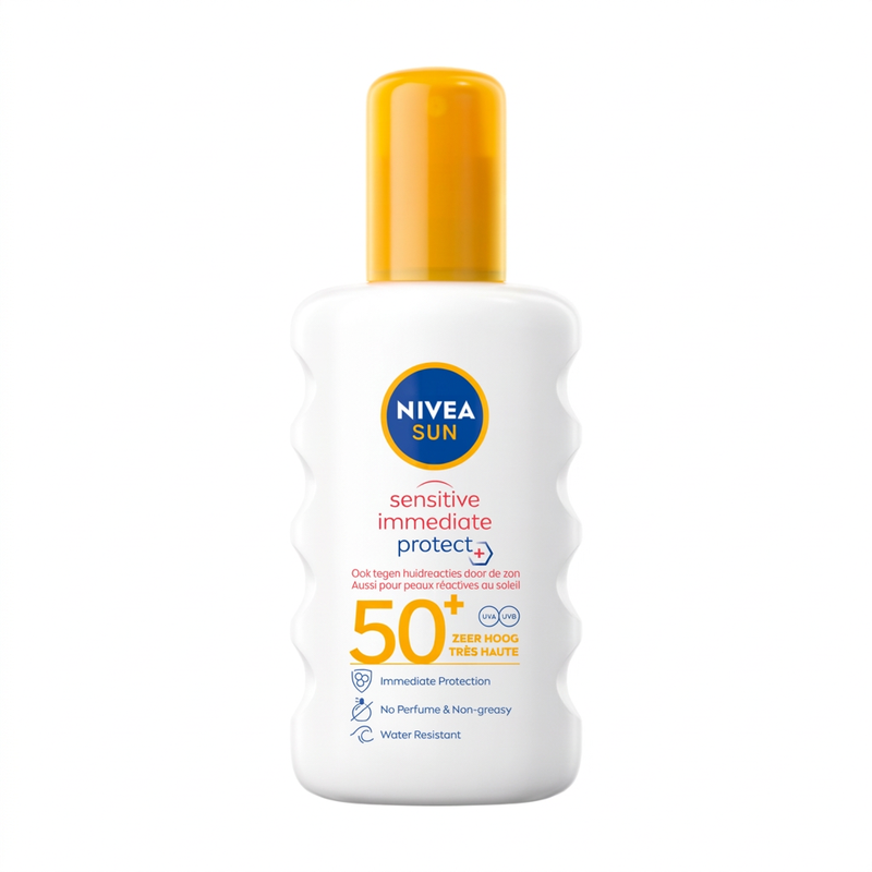 NIVEA SUN Sensitive Immediate Protect Zonnebrand Spray SPF 50+ - Zonnespray Gevoelige huid - Parfumvrij - 200 ml
