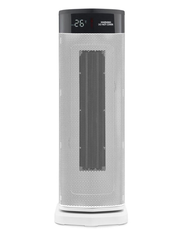 HeatFlux 2kW Digital Ceramic Tower Fan Heater with Remote Control – White, 825401