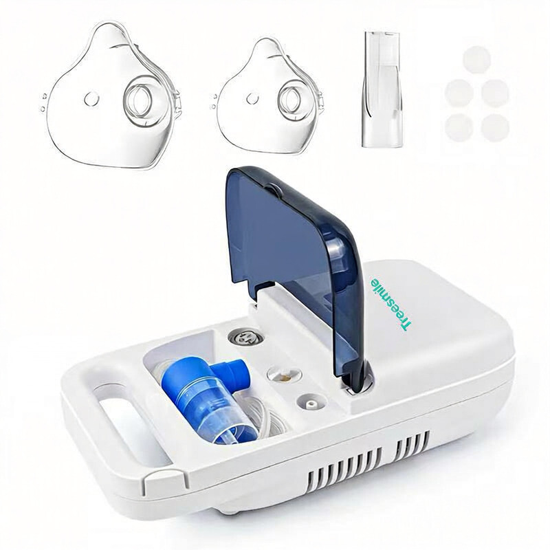 Treesmile AR14 Kompressor-Neblizer mit AC-Netzbetrieb Weiß 3 Sprühmodi Klassisches Düsendesign Transparenter Medikamentenbehälter mit Maske Atemwegspflege für zu Hause