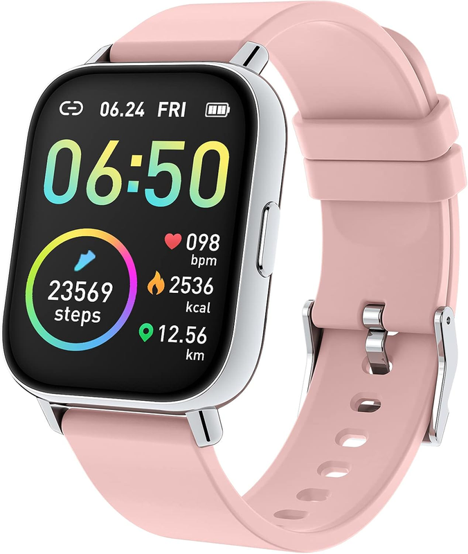 Jugeman P32 Roze Smartwatch, Fitness Tracker 1,69'' HD voor Mannen Vrouwen, Stappenteller