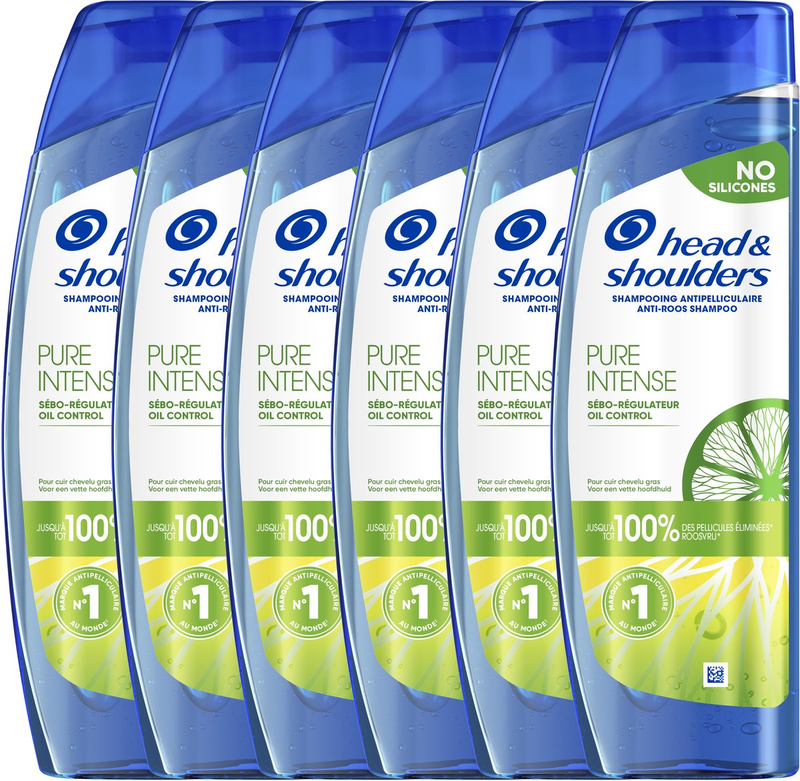 HEAD&SHOULDERS Pure Intense Oil Control Anti-roos Shampoo - Met Citrus - Tot 100% Roosvrij Haar - 6x250 ml