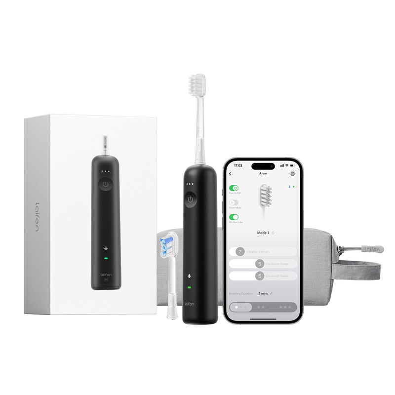 Laifen Wave SE Elektrische Zahnbürste – Schallzahnbürste für Erwachsene mit Schwingung & Vibration, 2 Bürstenköpfe, App-Steuerung (Matt Schwarz)
