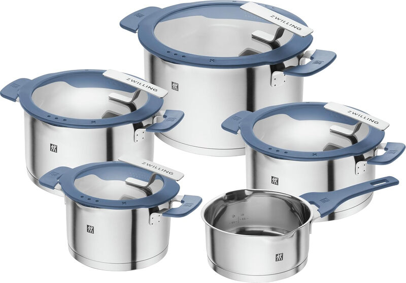 ZWILLING Simplify Kochtopf-Set 5-teilig, Mit Ausgießfunktion, Stay-Cool-Griffe, Induktionsgeeignet, Edelstahl, Taubenblau