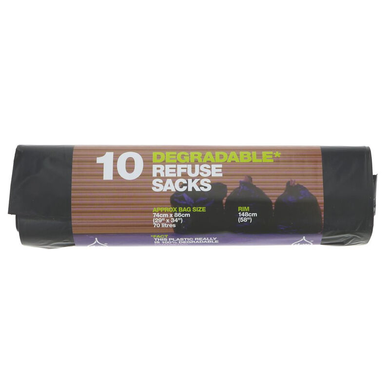 Refuse Sacks 70L 100% Degradable, 74x86cm 10 Bags