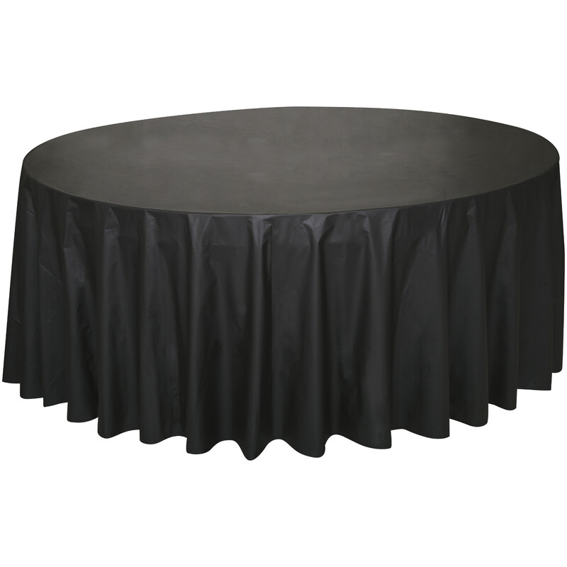 Unique Plastic Table Cover, Black, Round, 2.13m