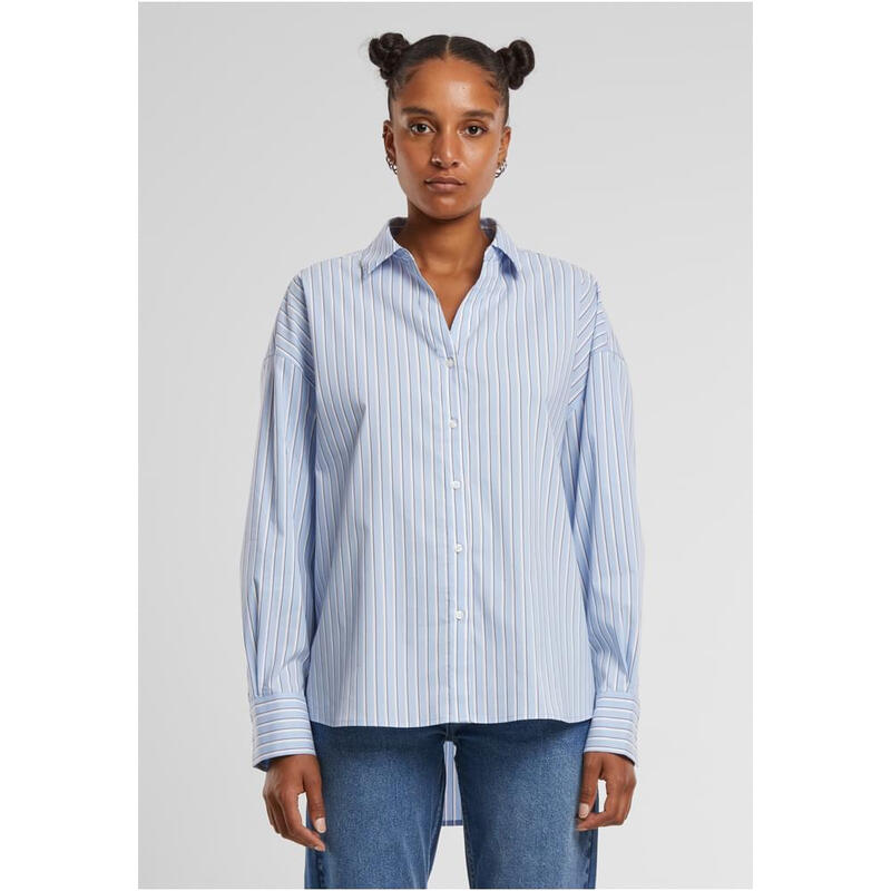 Urban Classics Damen Oversized gestreifte Bluse puderblau/weiß L