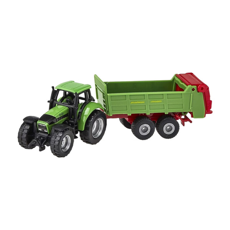 SIKU 1673 Deutz Traktor mit Universalstreuer, Metall/Kunststoff, Grün, Öffenbare Heckklappe