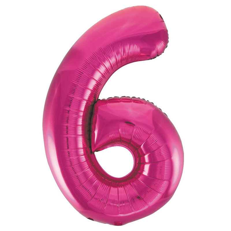 Unique Giant Number 6 Balloon, Pink, 86cm