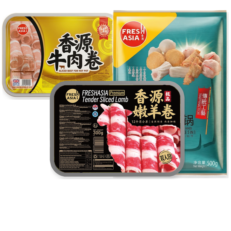 FRESHASIA Zarte Lammrollen 300 g + Rindfleischrollen 400 g + Wanjiang Gemischte Fischbällchen 5-in-1 500 g