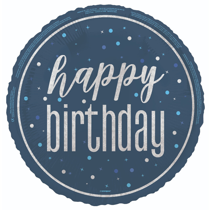 Unique Glitz Happy Birthday Balloon, Blue, 45cm