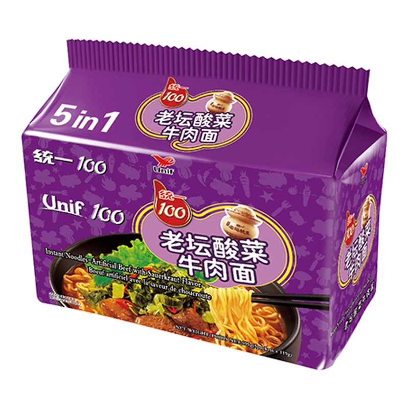 Uni-President 100% Old Pickled Cabbage Beef Noodles 119G*5 Packs (5 Pack)