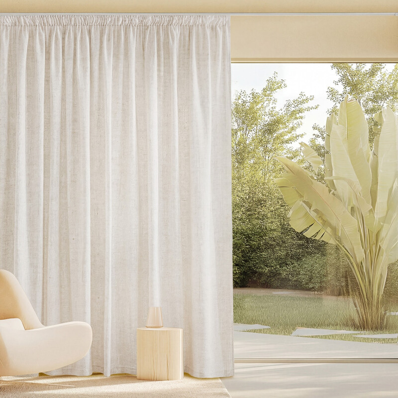PONY DANCE Halbtransparenter Leinenvorhang mit Bleistiftfalten, 1 Stück W300 x L245 cm Off-White
