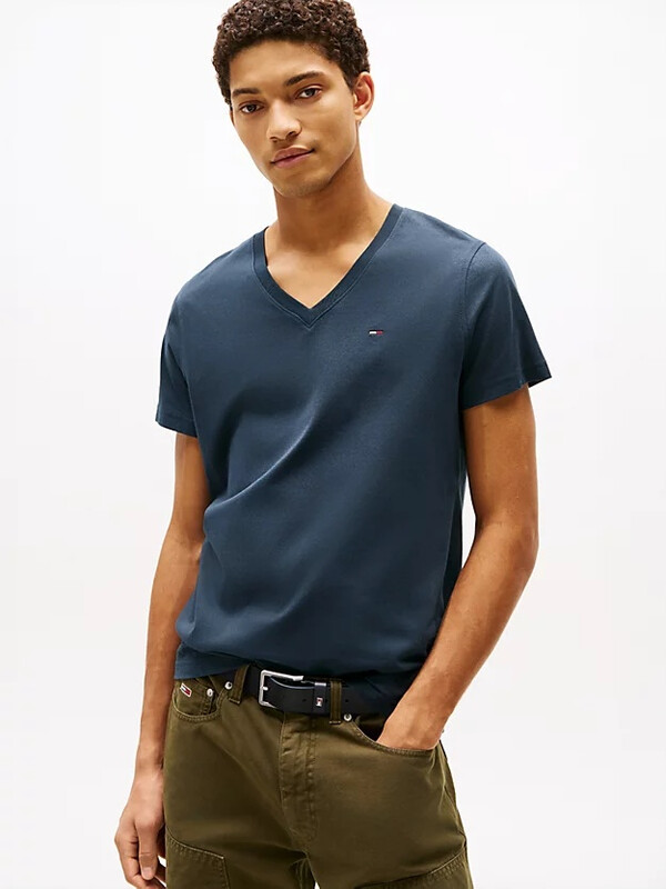 Tommy Jeans Heren V-Hals T-Shirt – Zwart Iris XL