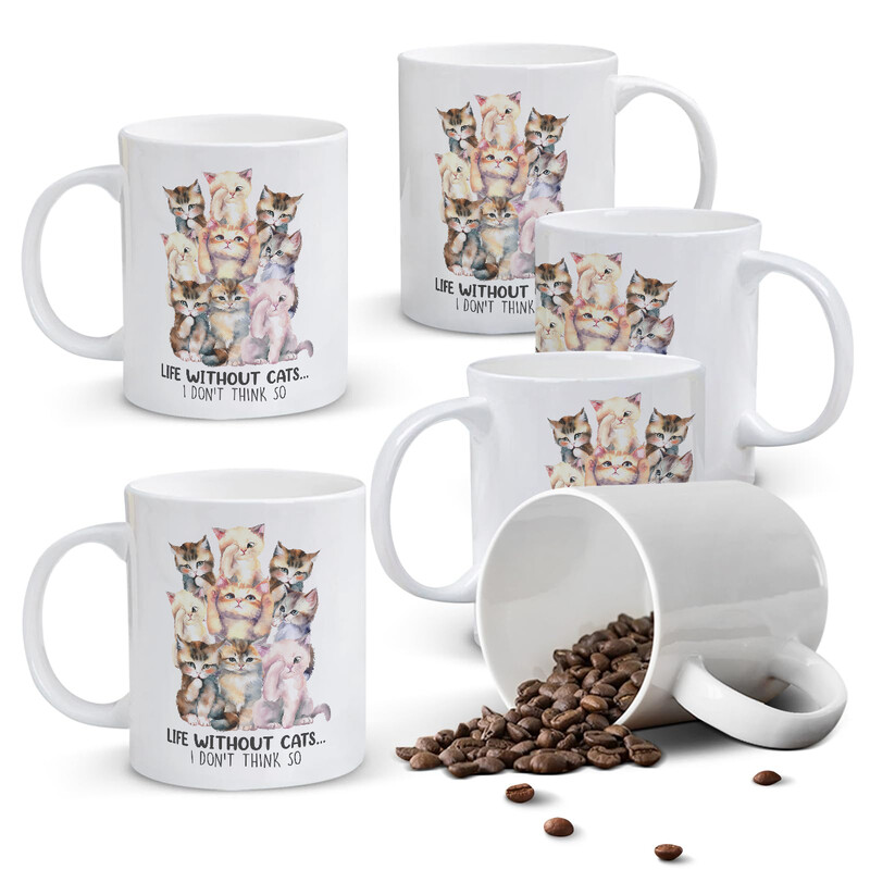1pc 11oz White Ceramic Mug Featuring a Playful Gathering of Multicolored Kittens, Vib
