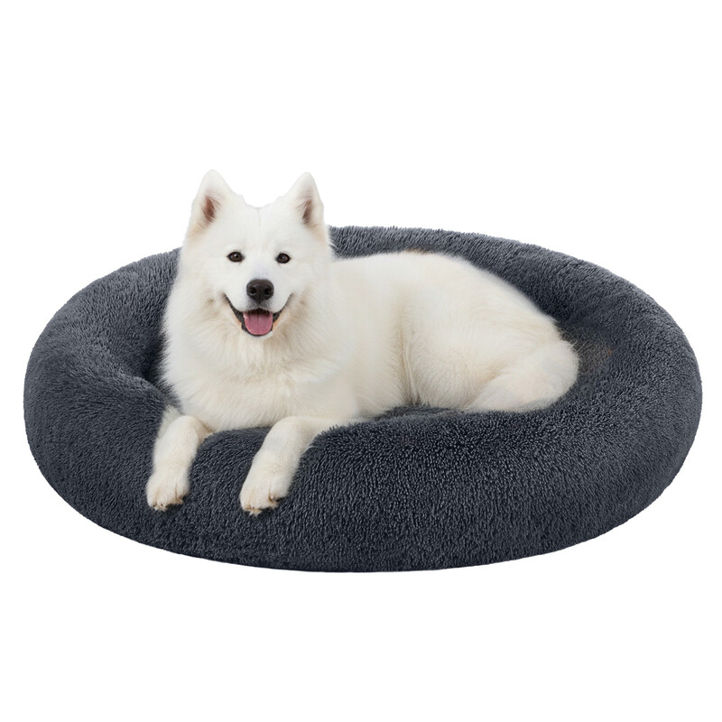 Ochama donut-hondenmand, pluche rustgevend huisdierbed met afneembare en wasbare hoes, donkergrijs, 120 x 20 cm