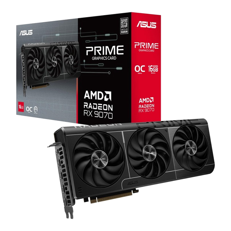 ASUS Prime Radeon RX 9070 OC Edition 16 GB GDDR6 gamingvideokaart (AMD Radeon RX 9070, PCIe 5.0, 1x HDMI 2.1b, 3x DisplayPort 2.1 a, 2,5-slot ontwerp, PRIME-RX9070-O16G)
