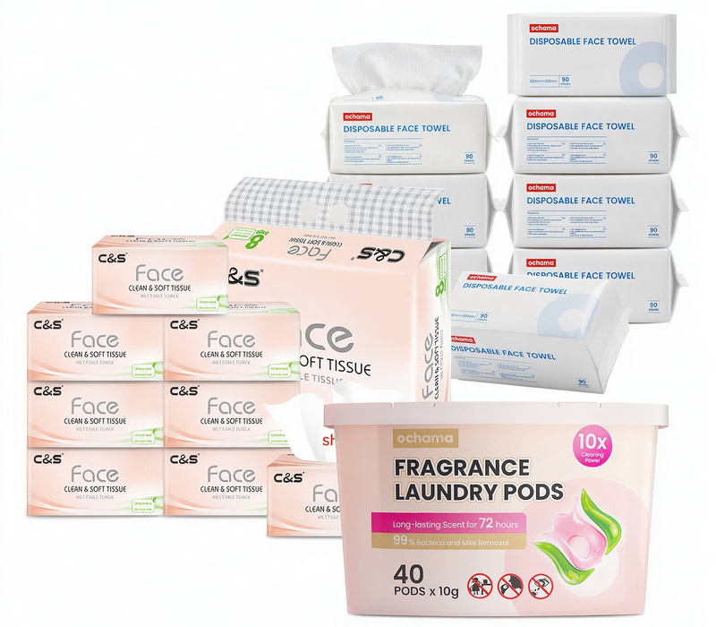 Gezichtsdoekjes bundel - ochama gezichtsdoekjes 720 vellen (90*8)*1 + ochama wascapsules tulp 40 stuks*1 + C&S zachte gezichtstissues 960 vellen (120*8)*1