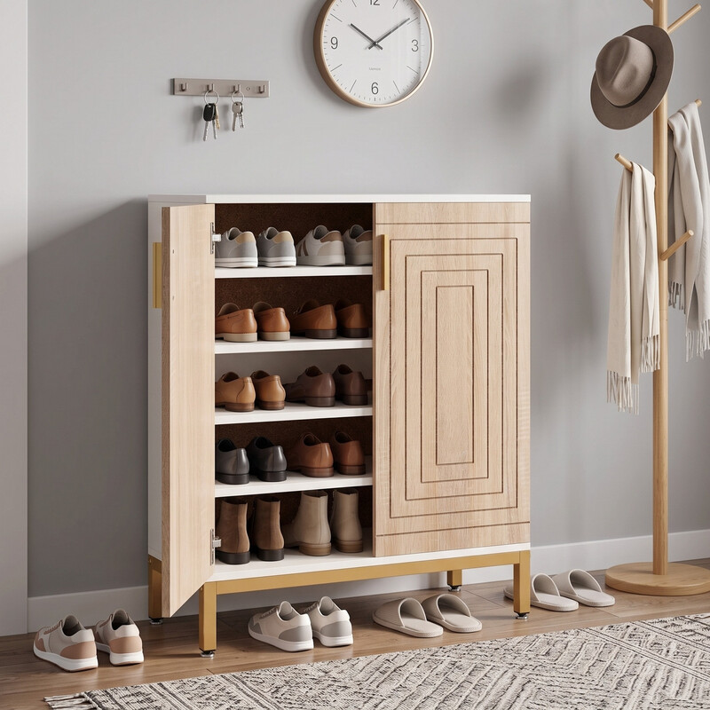 Schuhschrank, für die Aufbewahrung von 20 Paar Schuhen, großer freistehender Schuhständer für den Eingangsbereich mit 2 Türen und 5-stufigen Regalen für Wohnzimmer, Schlafzimmer, Schrank, Weiß