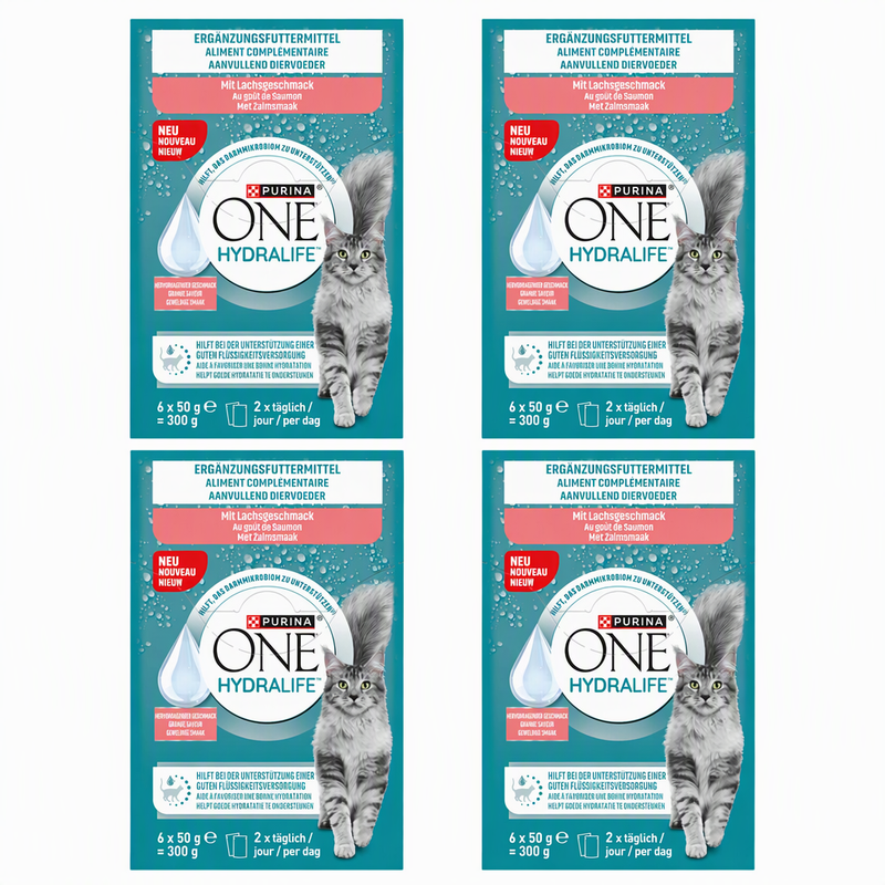 Purina One Hydralife Nourriture humide complémentaire pour chats adultes Saveur saumon*4