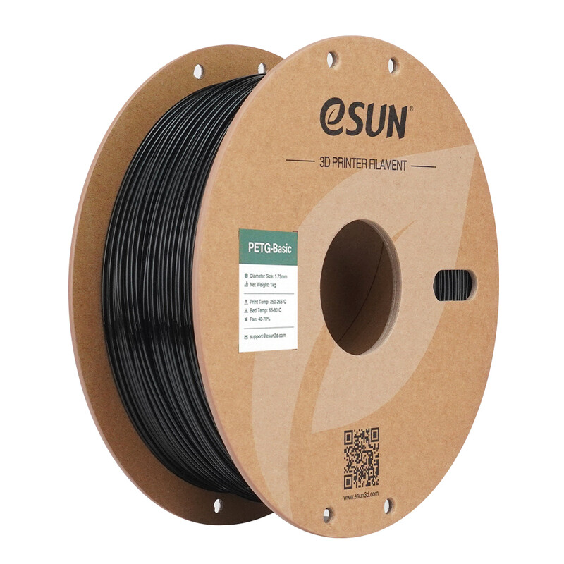 eSUN PETG-Basic Schwarz 3D-Filament 1,75 mm, Hochgeschwindigkeitsdruck, Kosteneffizientes Einstiegs-3D-Druckmaterial 1 kg (2,2 lbs) Karton-Spule