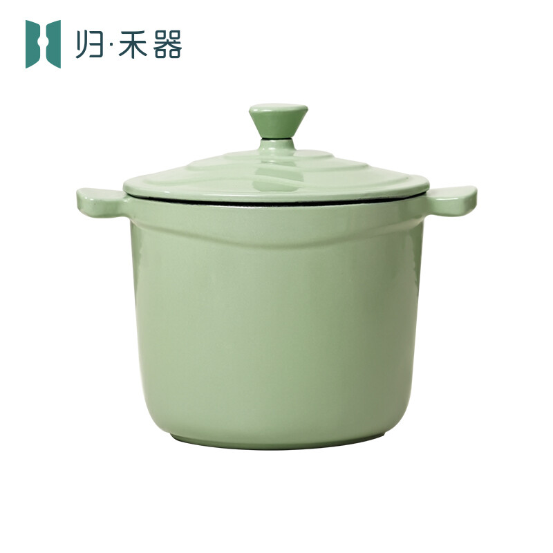 Guihe Emaillierter Gusseisen-Babybreitopf, multifunktionaler Mini-Topf für Einzelpersonen für Porridge & Suppe, induktionsgeeignet, Hotpot für Einzelpersonen, Hellgrasgrün, 14 cm, 1,3 L