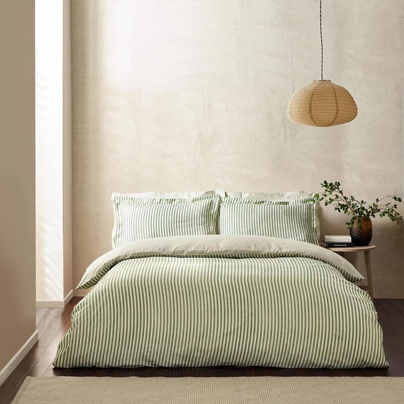 Duvet Cover Set Hebden Stripe Forest Green Double
