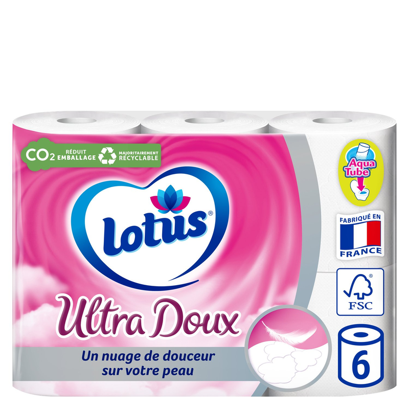 Papier Toilette Ultra Doux Tube Jetable Tube Fsc Lotus Le Paquet De 6 Rouleaux - vue 1