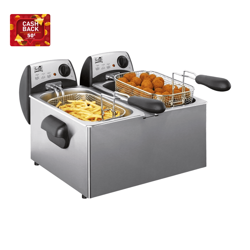 Fritel Friteuse FR 1355 Duo - Dubbele friteuse/dubbele frituurpan - 2 x 3 L - 2 x 2200 W - Antistofdeksel - Voor 2 tot 8 personen - Alleen voor olie