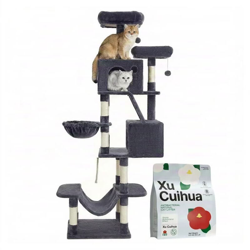 JOYFURNOS Kratzbaum 206 cm und Xu Cuihua pflanzliche Katzenstreu