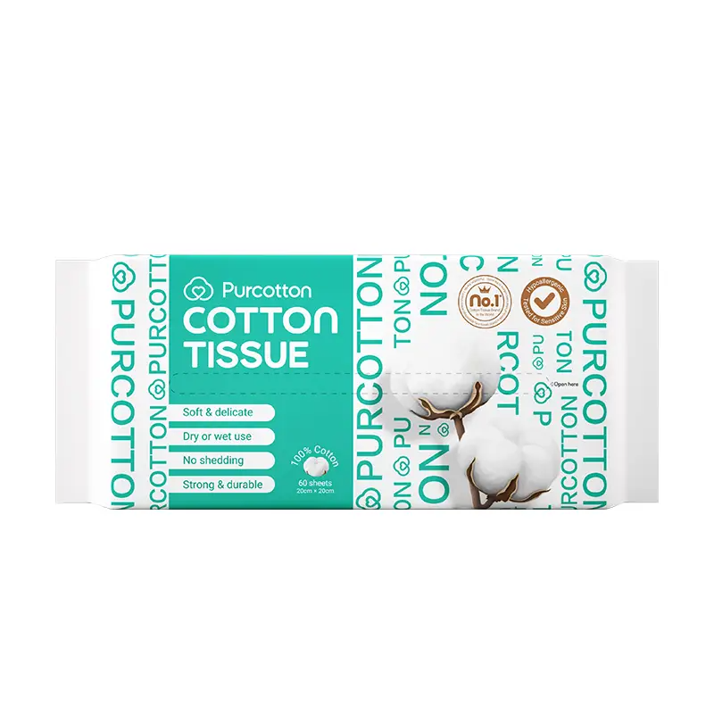 Purcotton Cotton Facial Tissue 60 Sheets Soft And Skin-Friendly Wet Compress And Facial Cleansing