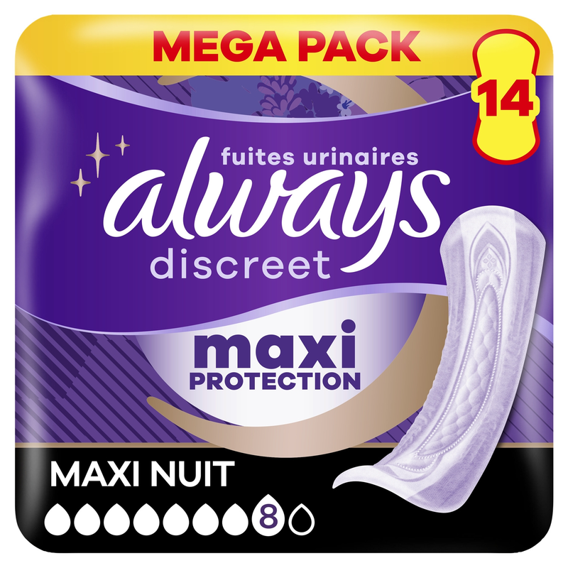 Always discreet serviette extra sûre pour fuites urinaires maxi x14