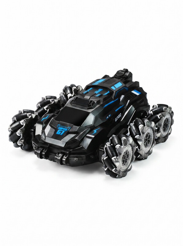 6WD Legering RC Stuntauto, 2,4 G Afstandsbestuurbare Off-Road Voertuig, Mist Spray, 360° Lateral Spin Drift, Kleur LED Verlichting & Muziek, All Terrain Speelgoed voor Kinderen 6+, 1 Stuk Blauw