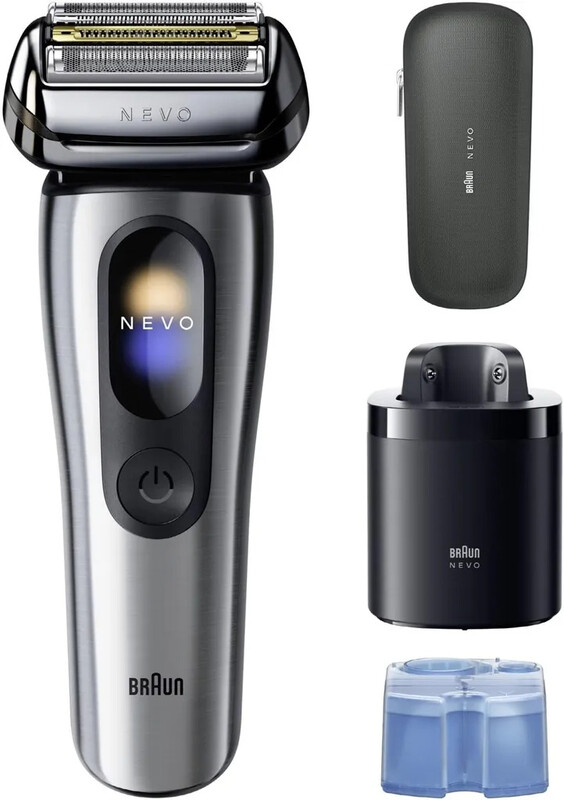BRAUN NEVO Herren-Elektrorasierer mit AeroTouch-Technologie | Smart Display & 7-in-1 Care System inkl. Reiseetui | NEVO11000C in Silber