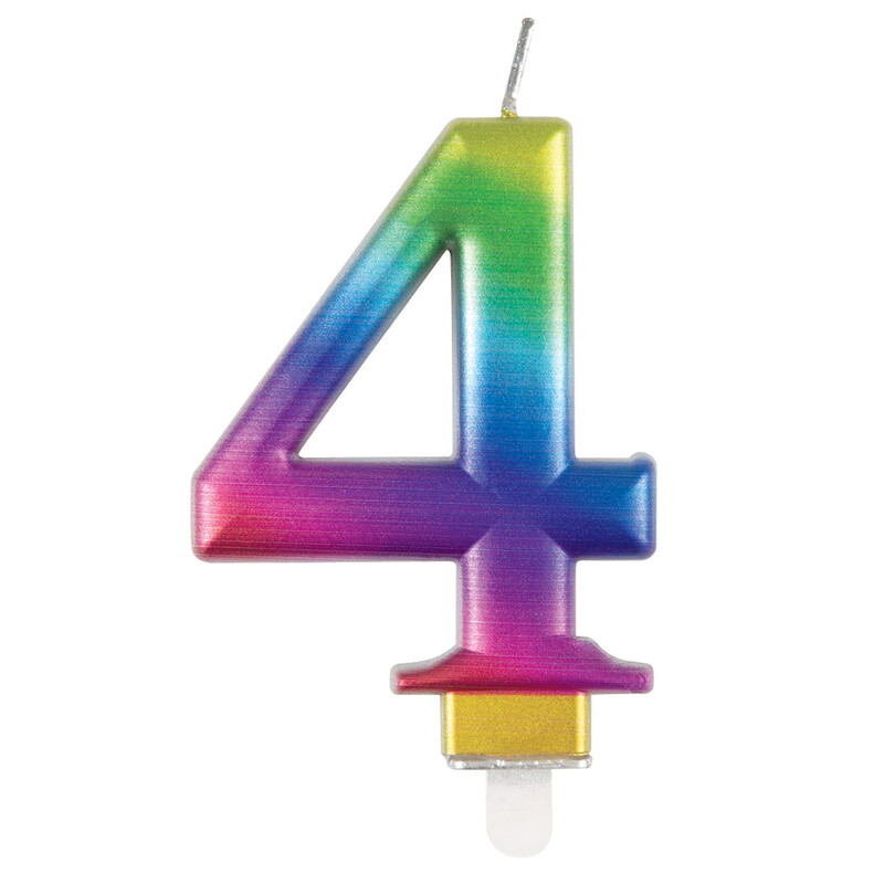 Unique Metallic Number 4 Candle, Rainbow