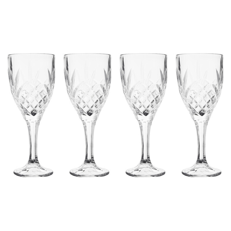Set of 4 Crystal Wine Goblets, Patterned Wine Glasses, Clear Drinking Glasses, Emboss