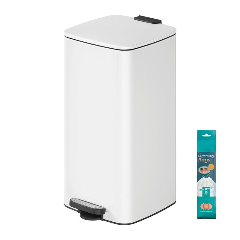 Ochama X Songmics Ochama Trash Can, 8-Gallon Trash Bin, Stainless Steel Kitchen Garbage Can, White