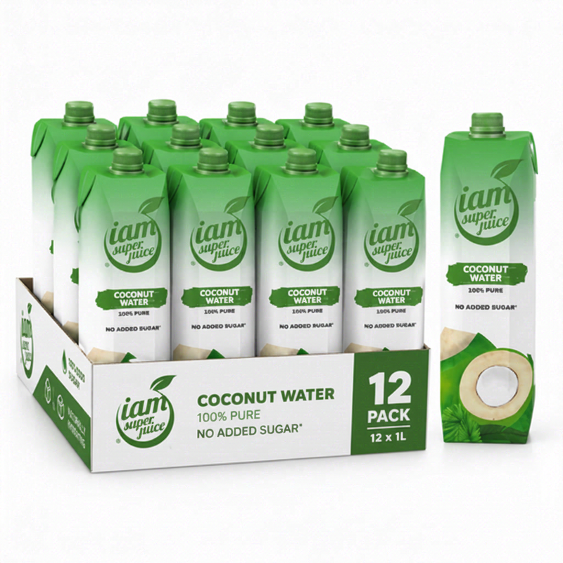 I am Super Juice 100% Puur Kokoswater 1 L * 12 Zonder Toegevoegde Suiker