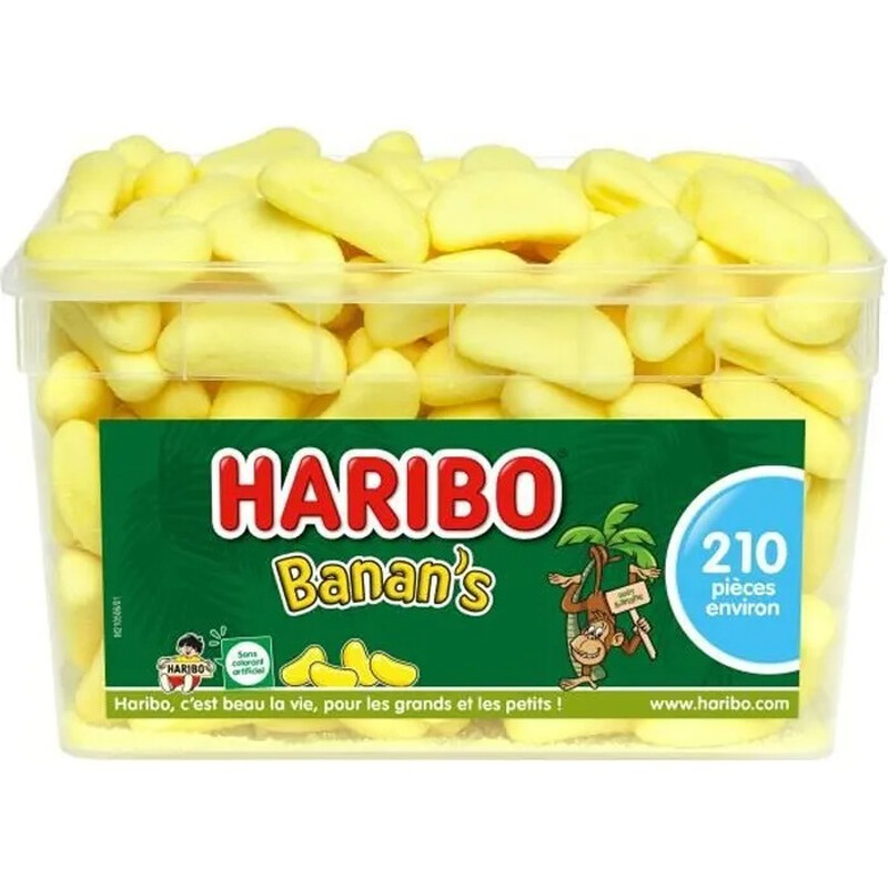 Haribo Banan' Baril de Bonbons Gélifiés 210 Pièces 1060 g
