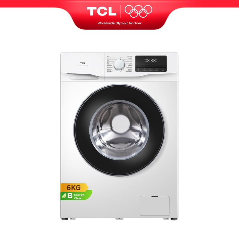 TCL Waschmaschine schmal, 6 kg, nur 45 cm Tiefe, mit BLDC Invertermotor, Dampfwäsche, Schnellwäsche 15 Min., automatische Gewichtserkennung, Nachlegefunktion [Energieeffizienzklasse B] FF1006WB0