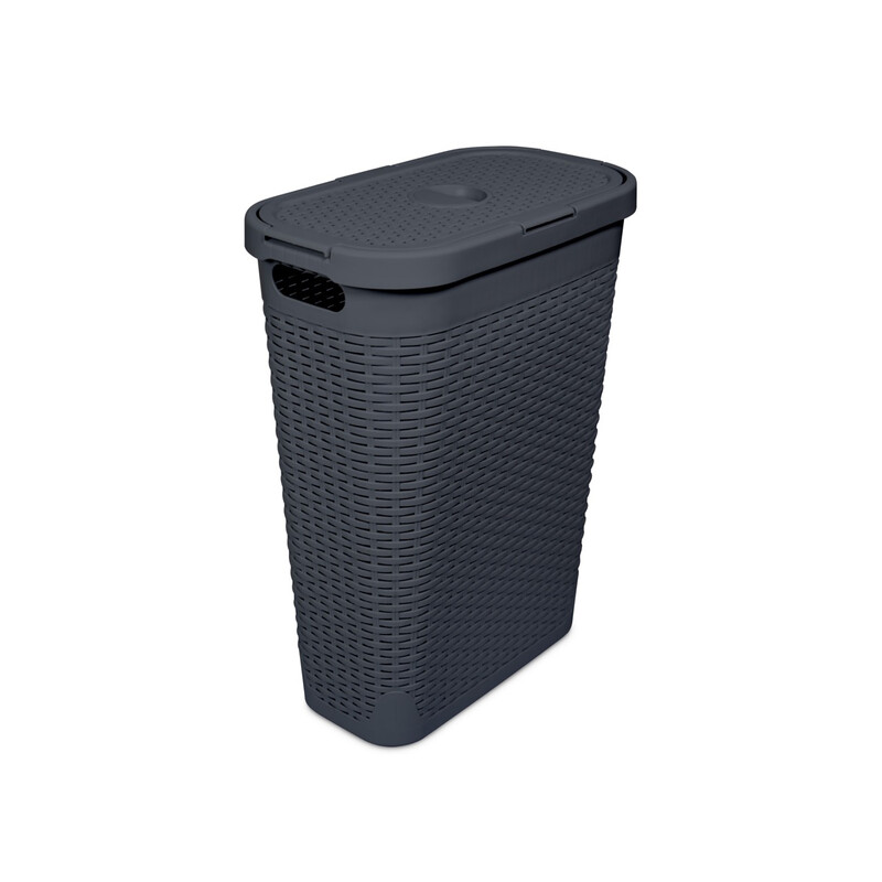 Addis 40L Faux Rattan Slim Laundry Hamper - Charcoal