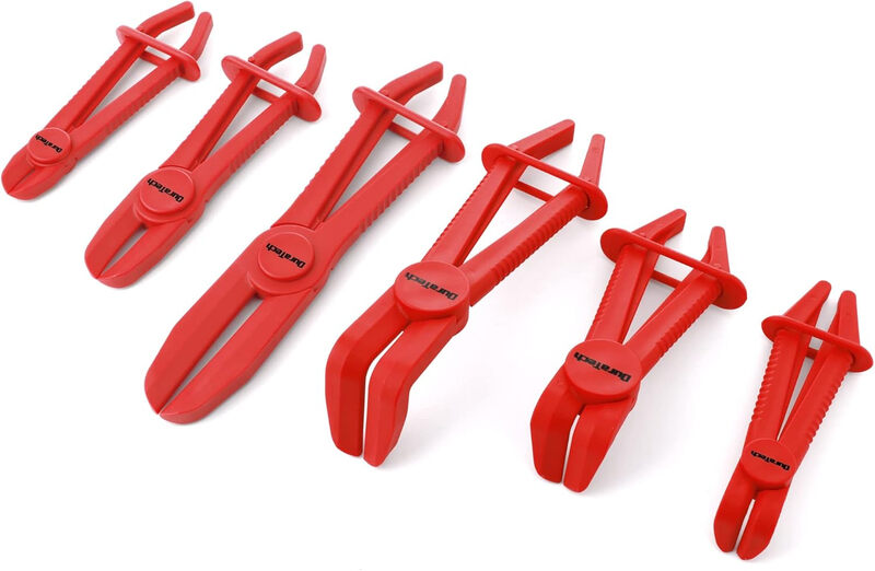 DURATECH 6-delige slangklemmentangenset, rechte en 90° gehoekte slangafknijptangen, kunststof leidingklemtangenset voor flexibele slangen, brandstofslangen, gasleidingen, remslangen, radiateurslangen