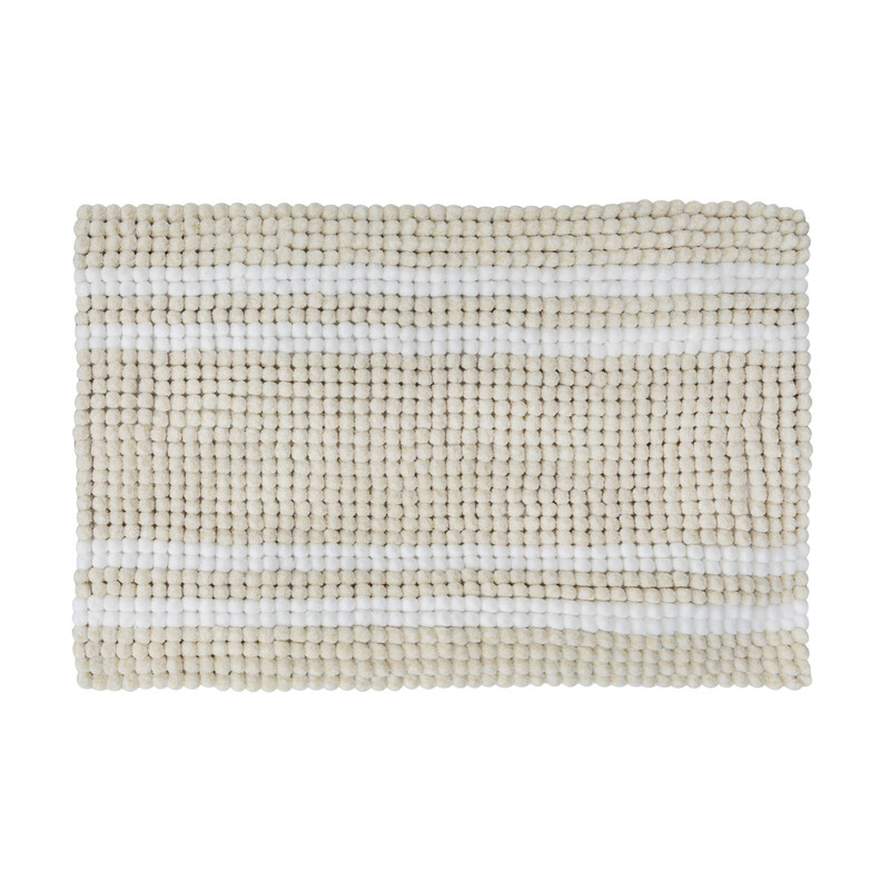 Bath Mat Microfibre Chenille Stripe Beige/White 40x60cm