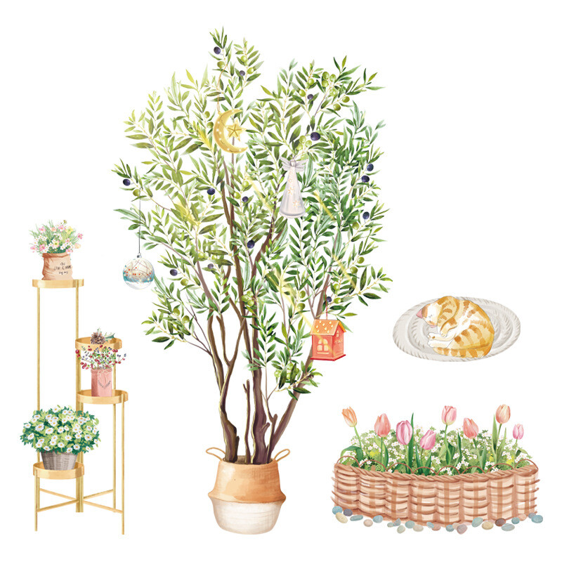 2er-Set Wandbilder mit grünen Pflanzen, selbstklebend, für Wohnzimmer und Schlafzimmer, Hintergrund-Wanddekoration, abziehbarer Sticker, Wandtapete/Wanddekoration