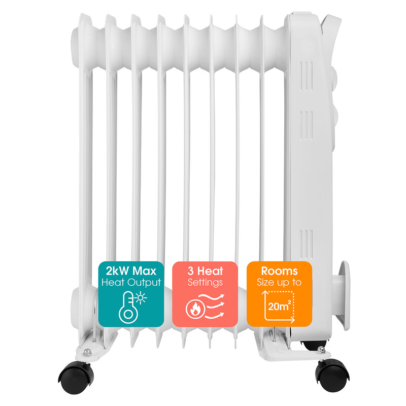 Portable Oil‑Filled Radiator 2000W - White， AOFR9003