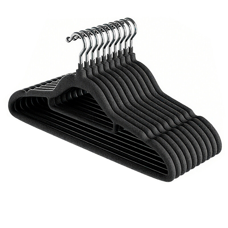 10 Pieces Of No-Trace Anti-Slip Flannel Hangers - Black