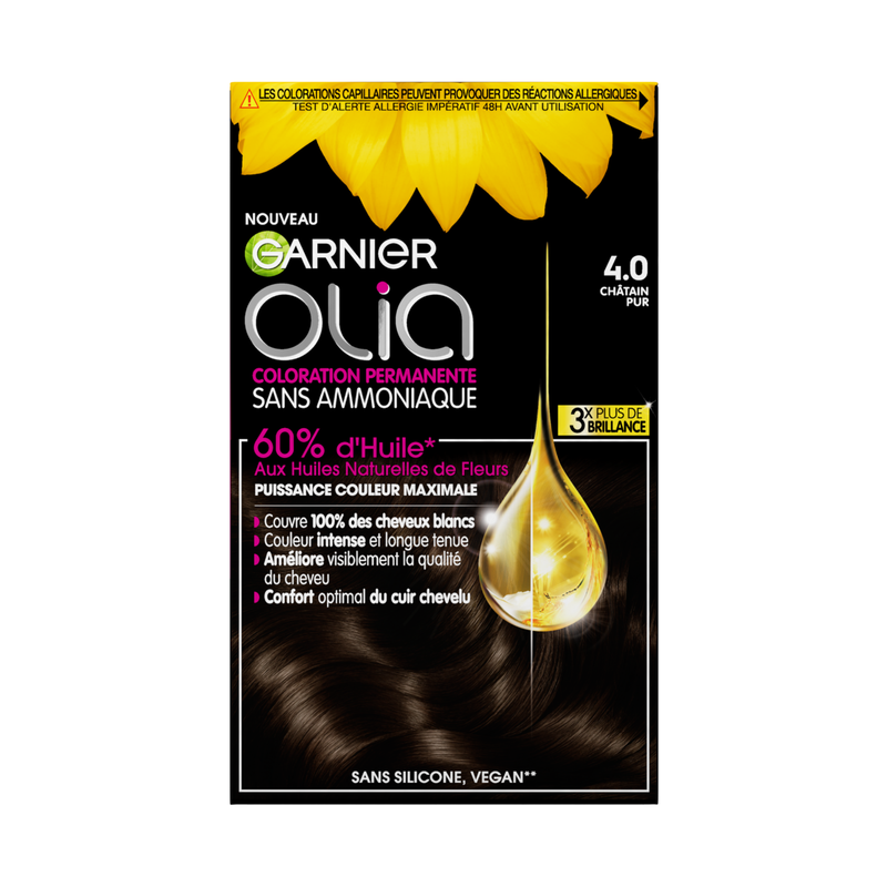 Coloration Permanente 4.0 Châtain Pur Sans Ammoniaque Activée Par 'huile Olia Garnier La Boîte De Coloration - vue 6