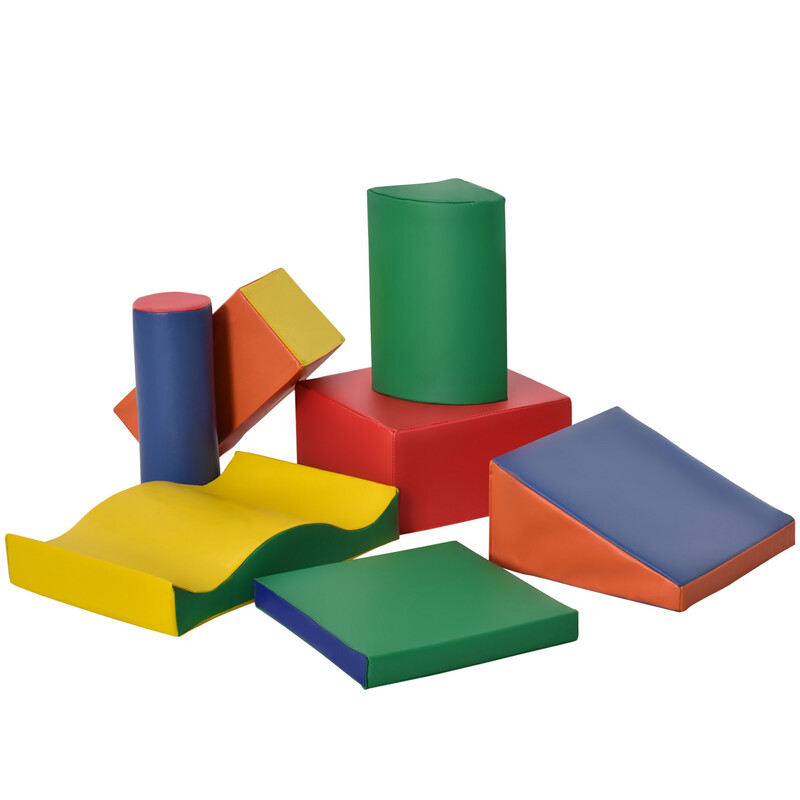 Homcom Red 3D0-006 Soft Play Set, 7 Piece Foam Blocks, Toddler Climb And Crawl Activity Set For 1-3 Years, Soft Play Equipment For Building And Stacking, Educational Play,