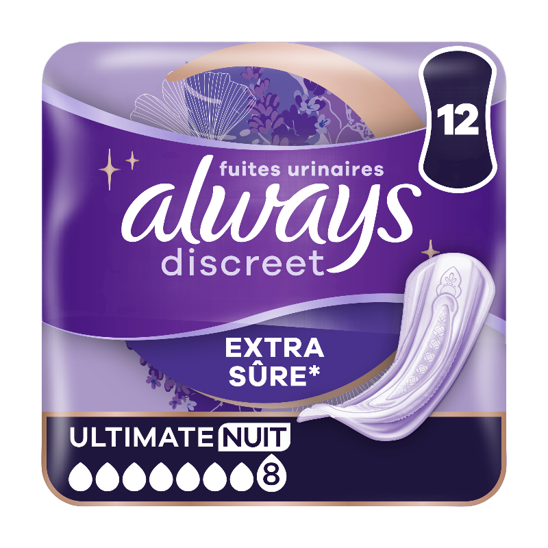 ALWAYS Discreet Serviettes fuites urinaires Ultimate Nuit - Lot de 12 Serviettes