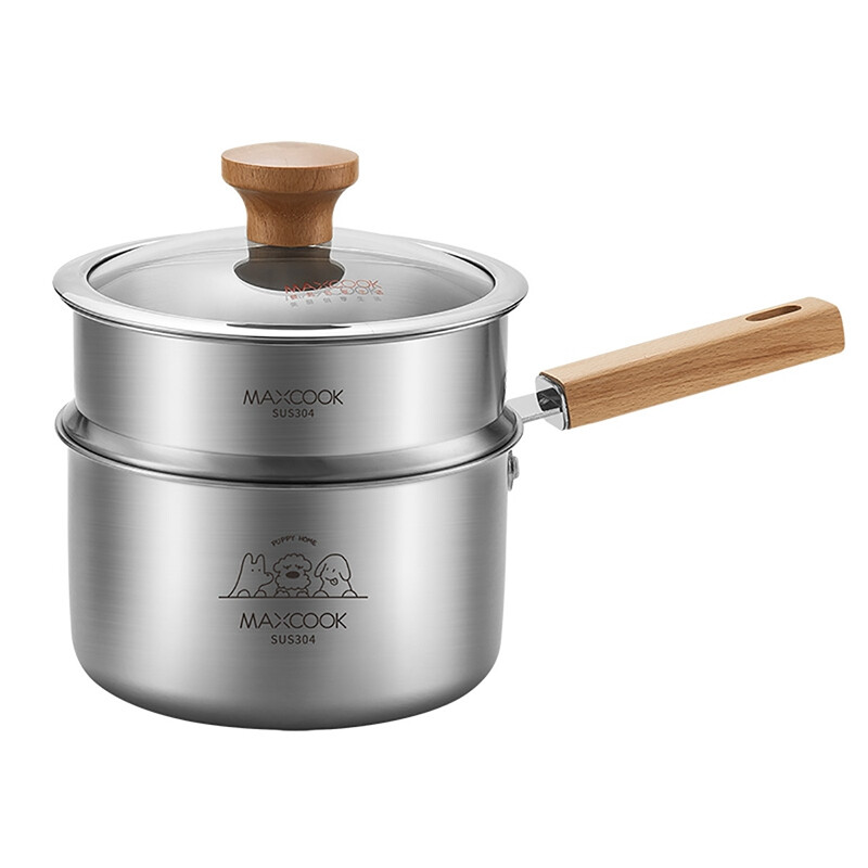 Maxcook kookpan met twee handgrepen, 2-laags roestvrij staal, met stoommandje, 18 cm
