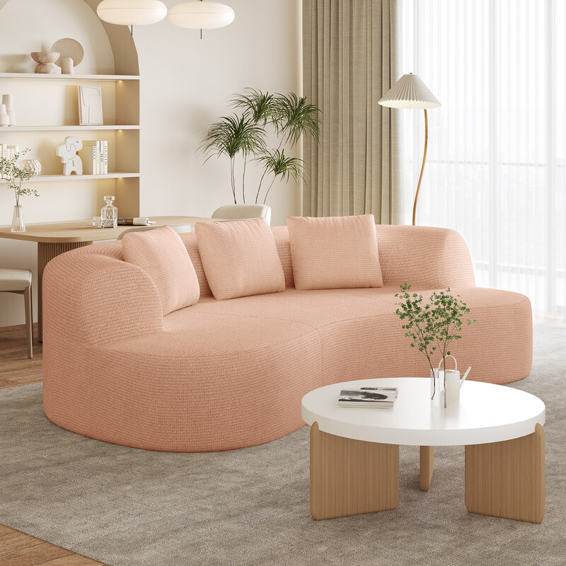 GTIMEX 2-Sitzer-Sofa, Chenille-Modulsofa, 168 x 90 x 67 cm, Statische Belastbarkeit: 270 kg, Keine Montage erforderlich, Knochenloses Sofa, Gebogenes Design Polstersofa mit 3 dekorativen Kissen für Wohnzimmer & kleine Wohnungen, Kompakt, Pink